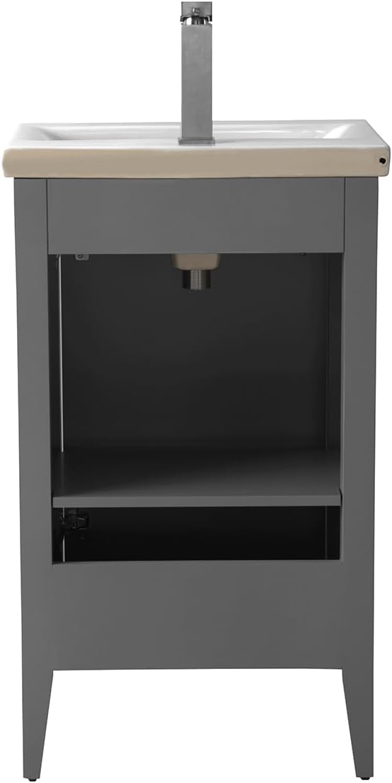 HOMEBEYOND 20" Bathroom Vanity with Ceramic Sink, Solid Wood Free-Standing Vanities Cabinet, Ceramic Top, Golden Brushed Handware & Soft Closing Door, Cashmere Gray