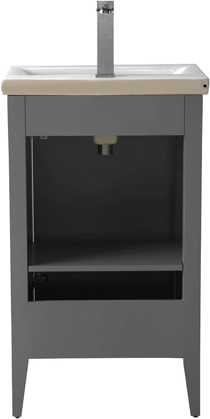 HOMEBEYOND 20" Bathroom Vanity with Ceramic Sink, Solid Wood Free-Standing Vanities Cabinet, Ceramic Top, Golden Brushed Handware & Soft Closing Door, Cashmere Gray