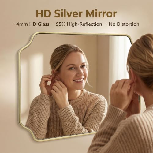 Besdomus Gold Modern Bathroom Mirror: 24"x32" Minimalist Vanity Wall Mirror