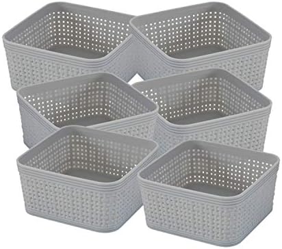 Simplify 6 Pack Organizing Set | Square Bins | Multipurpose | Office | Desk | Dorm | Bathroom | Storage Basket | Small Items | Accessories | Grey