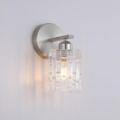 Nickel Crystal Bathroom Vanity Light Fixtures Over Mirror, 1-Light Modern Bathroom Wall Light for Bathroom, Living Room, Bedroom, Hallway