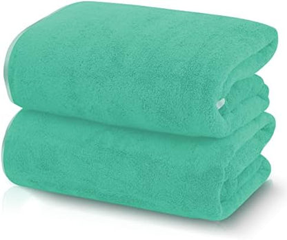 TENSTARS Silk Hemming Bath Towels for Bathroom Clearance - 27 x 55 inches - Light Thin Quick Drying - Soft Microfiber Absorbent Towel for Bath Fitness, Sports, Yoga, Travel, Gym - 2 Pack, Aqua Green