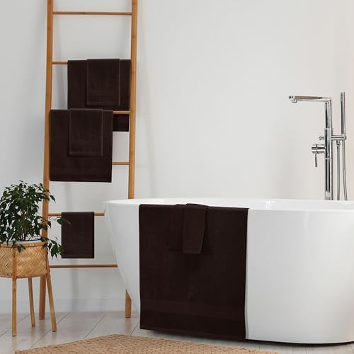 Belizzi Home 8 Piece Towel Set 100% Ring Spun Cotton, 2 Bath Towels 27x54, 2 Hand Towels 16x28 and 4 Washcloths 13x13 - Ultra Soft Highly Absorbent Machine Washable Hotel Spa Quality - Chocolate Brown