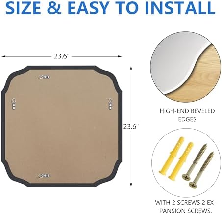 Silver Wall Mirror-Beveled Edge Frameless Mirror for Bathroom, Vanity, Bedroom, Rectangle Mirror（24X24inch）