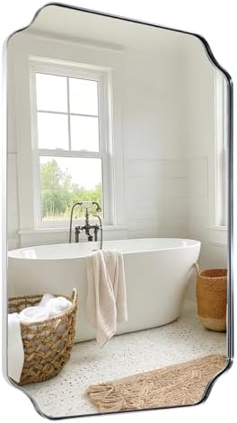 MIRRORART 24x36'' Chrome Bathroom Mirrors for Wall | Scalloped Wall Mirror
