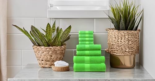 BY LORA 8-Pc Cotton Towel Set, Quick Dry Hotel Bath Hand Washcloths, Lime