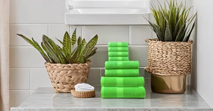 BY LORA 8-Pc Cotton Towel Set, Quick Dry Hotel Bath Hand Washcloths, Lime