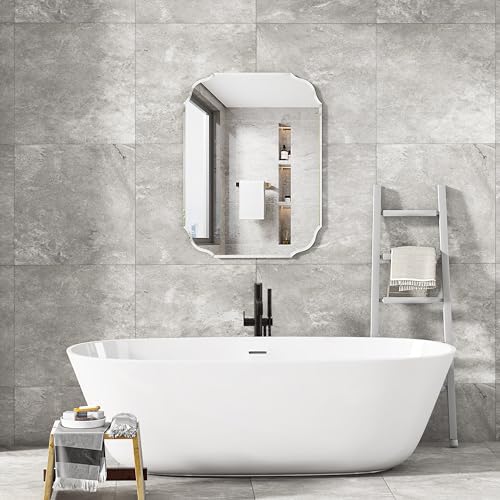 Silver Wall Mirror-Beveled Edge Frameless Mirror for Bathroom, Vanity, Bedroom, Rectangle Mirrors （28X20inch）