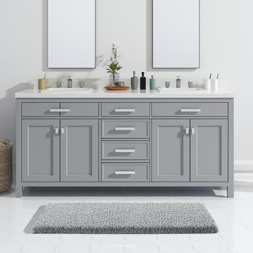 Yimobra Fluffy Plush Bath Rug, Super Shaggy Soft Comfortable Non Slip, Water Absorbent Microfiber Bath Mat, Dries Quickly, Machine Washable Thick Bathroom Rugs for Shower, 47" X 24", Pure Gray
