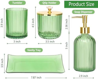 Haturi Glass Bathroom Accessories Set, Green Bathroom Set, 4 Pcs