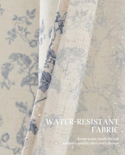 jinchan Linen Shower Curtain for Bathroom with 12 Hooks, Blue, 70x72