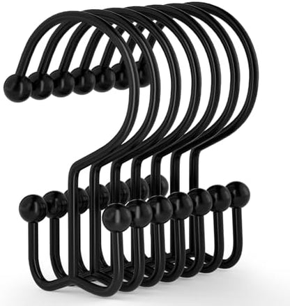 24 Pcs Shower Curtain Hooks, Goowin Shower Curtain Rings, Durable Black Shower Curtain Hooks Rust Proof, Shower Rings for Curtain, Double Glide Shower Hooks for Shower Curtain Rods, Black