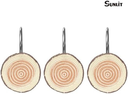 Sunlit Farmhouse Wooden Slices Shower Curtain Hooks, Rustic Home Decorative Shower Curtain Rings for Bathroom, Resin Shower Curtain Hangers Bathroom Accessories, Set of 12, Brown