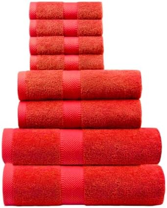 BY LORA 8-Pc Cotton Towel Set, Quick Dry Hotel Bath Hand Washcloths, Red