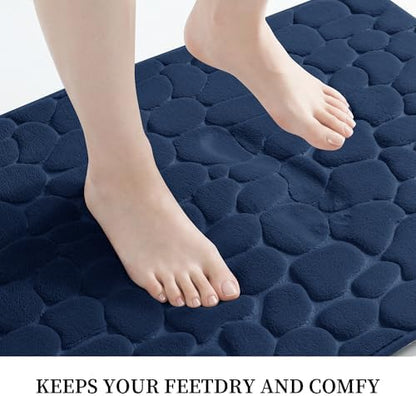 YIHOUSE Memory Foam Bath Mat Cobblestone Bathroom Rugs Super Water Absorbent Bath Mats for Bathroom Machine Washable Bath Rugs(17x24,Dark Blue)
