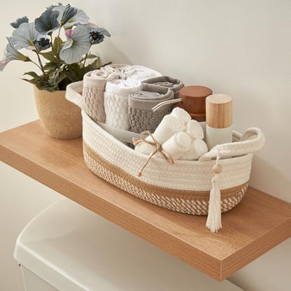 Decorative Toilet Paper Basket - Boho Cotton Rope Bin with Tassel