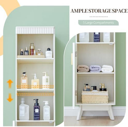 Bifins 68" Tall Bathroom Storage Cabinet,Narrow Fluted Tower Cabinet with Door and Shelves,Slim Space Saving Storage Unit for Bathroom Kitchen Living Room (White, 11.8" D x 15.75" W x 68" H)