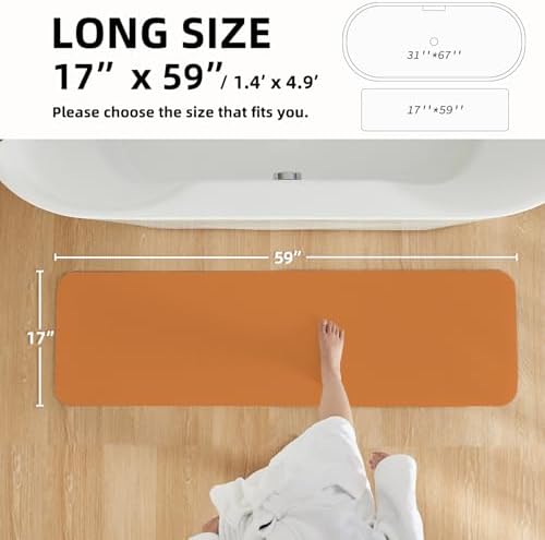 TYUU Thin Bath Mat Runner, Bathroom Rugs Non Slip Washable, 17x59 Orange