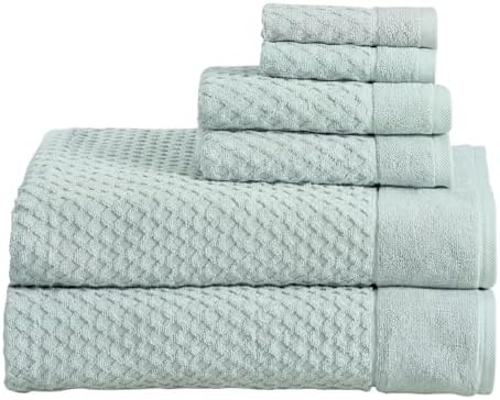 Great Bay Home Bath Towels - 100% Cotton 6 Piece Bath Sheet Set - Diamond Waffle Weave - Absorbent, Durable, Quick-Dry Towels for Bathroom (Pastel Blue)