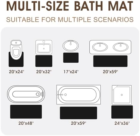 ACCUMTEK Memory Foam Bath Mat, Ultra Soft Absorbent Waffle Bathroom Rugs, Super Non-Slip PVC Backing Bath Rug Quick Dry, Machine Washable Rug for Tub, Shower, Home Decor Accessory, 24" x 17", Black