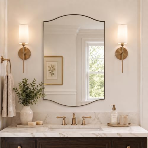 ANDY STAR 24x36 Inch Champagne Bronze Scalloped Mirror for Bathroom