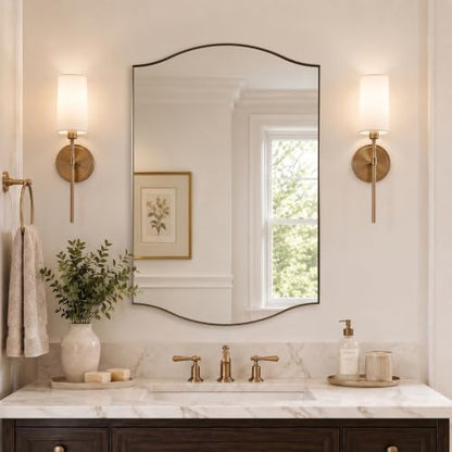ANDY STAR 24x36 Inch Champagne Bronze Scalloped Mirror for Bathroom