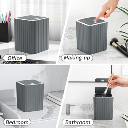 Bathroom Accessory Set - Bathroom Set, 12PC Bathroom Accessories Set, Grey Bathroom Accessories Set, Mini Trash Can, Toilet Brush, Trash Can & Soap Dispenser