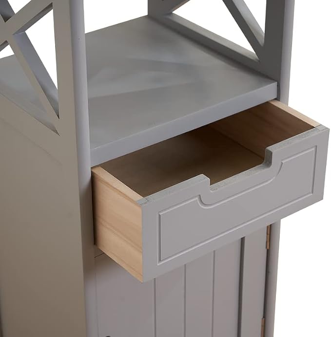 Tall Nightstand with Shelf and Drawer, Narrow End Table with Door for Bathroom Entryway Bedroom Bedroom, Gray | Solid Wood; Fully Assembled; Drawer & Door Storage; Open Shelf; Slim Design; Bathroom Cabinet, Nightstand & Side Table