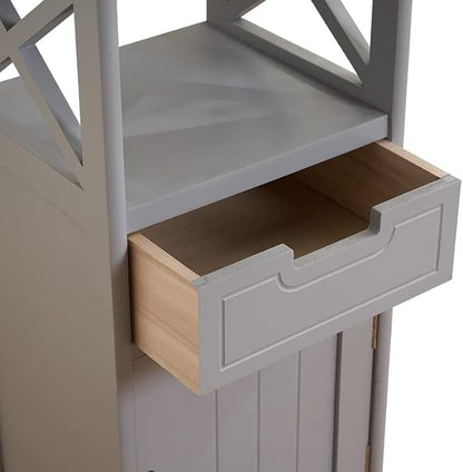 Tall Nightstand with Shelf and Drawer, Narrow End Table with Door for Bathroom Entryway Bedroom Bedroom, Gray | Solid Wood; Fully Assembled; Drawer & Door Storage; Open Shelf; Slim Design; Bathroom Cabinet, Nightstand & Side Table