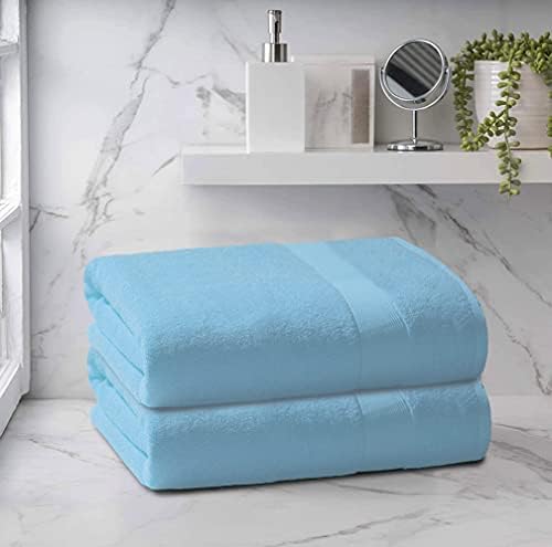 Belizzi Home Premium Cotton Oversized 2 Pack Bath Sheet 35x70-100% Pure Cotton - Ideal for Everyday use - Ultra Soft & Highly Absorbent - Machine Washable - Sky Blue