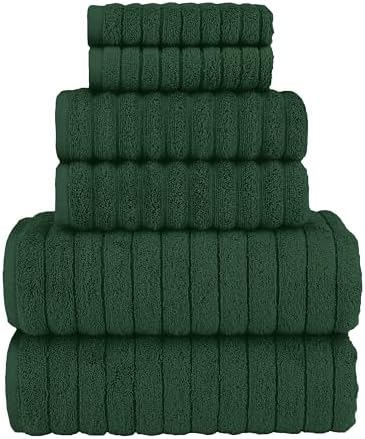 Elegant Comfort 100% Turkish Cotton Corduroy Ribbed Luxury Bath Towels 6-Piece Set, Premium Feel - Quick Dry, Highly Absorbent, Contains 2 Bath Towels, 2 Hand Towels, and 2 Washcloths, Hunter Green