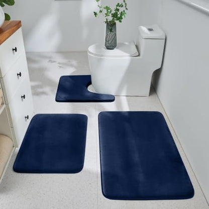 HUXMEYSON 3-Piece Memory Foam Bathroom Rug Set, Navy