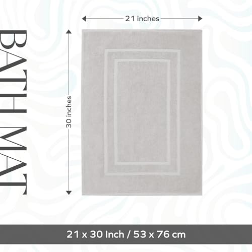 Feather & Stitch 2 Piece Towel Like Bath Mats (30x21 Inch) 100% Cotton Terry Bath Mats, Bathroom Shower Floor Mats [NOT A Bathroom Rug], Soft Absorbent Washable Mats - Sliver