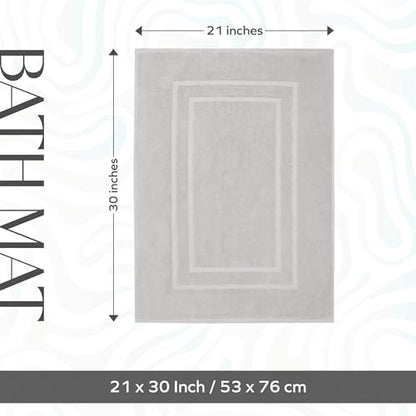 Feather & Stitch 2 Piece Towel Like Bath Mats (30x21 Inch) 100% Cotton Terry Bath Mats, Bathroom Shower Floor Mats [NOT A Bathroom Rug], Soft Absorbent Washable Mats - Sliver