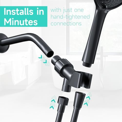 MAYYAYA Brass Ball Handheld Shower Head Holder, 59IN ShowerHead Hose, Black