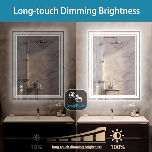 28 x 36'' Bathroom Mirror with Lights, Dimmable 3 Colors, Fogless