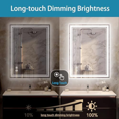 28 x 36'' Bathroom Mirror with Lights, Dimmable 3 Colors, Fogless
