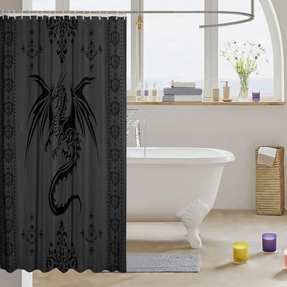 Feelyou Dragon Shower Curtain Kids Boys Teens Gothic Damask Paisley Floral Bathroom Waterproof Accessories with 12 Hooks 72x72 Inches Women Bohemian Exotic Animal Theme Room Decor,Grey Black