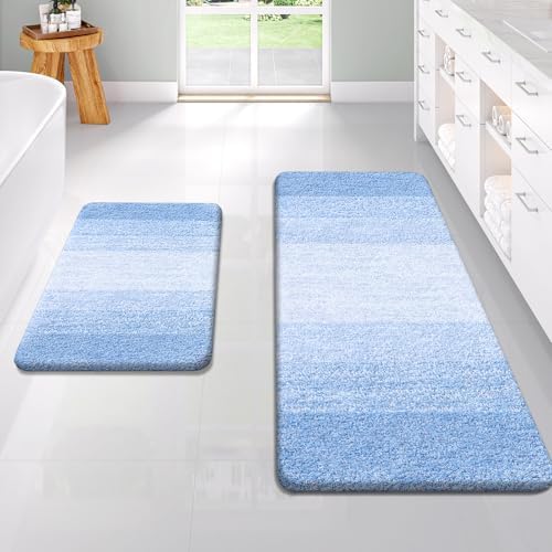 OLANLY Micorfiber Bathroom Rug Set 2 Piece, 47"x20"+24"x16"