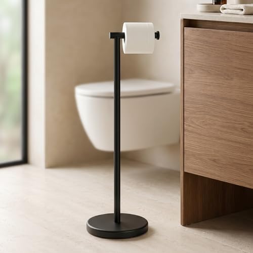 KES 26" H Black Toilet Paper Holder Stand with Weighted Base