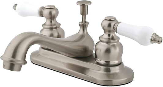 Kingston Brass KB608B Victorian Center Set Lavatory Faucet with Brass/ABS Pop-Up, 4-1/2", Brushed Nickel