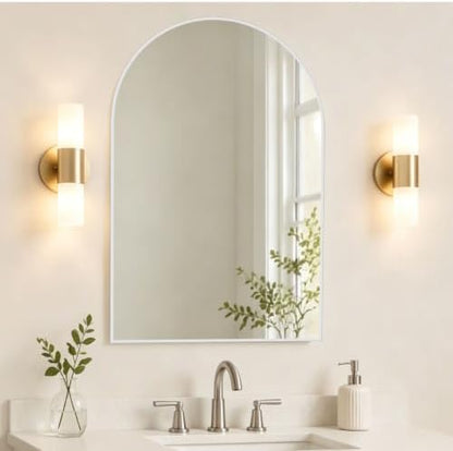 Wall Mounted Mirror, Arched Wall Mirror for Bathroom, 24"x36" Arch Bathroom Mirror with Metal Frame, White Vanity Mirror Decor for Mantle, Bedroom, Entryway, Living Room