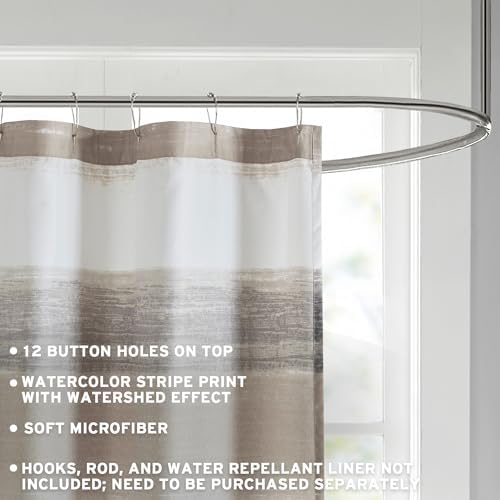 Madison Park Saben Shower Curtain for Bathroom, 72 x 72, Taupe/Black