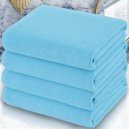 VOOVA & MOVAS Bath Towels 4PC, 100% Cotton, 30x56 in, Ocean Blue