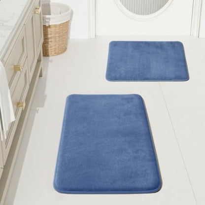 HUXMEYSON Bathroom Rugs Sets 2 Piece, Non-Slip & Quick Dry Bath Mat Set, Ultra Soft Velvet Bath Rugs for Bathroom, Toilet and Shower Floor, Dusty Blue