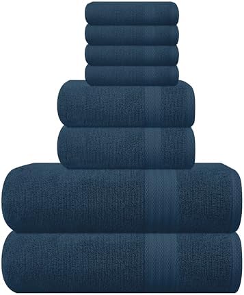 GLAMBURG Ultra Soft 8-Piece Towel Set - 100% Pure Ring Spun Cotton, Contains 2 Oversized Bath Towel 27x54, 2 Hand Towel 16x28, 4 Wash Cloths 13x13- Ideal for Everyday use, Hotel & Spa - Mineral Blue