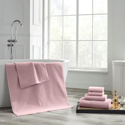 Modern Threads Waffle-Rib 6-Piece Towel Set – Premium Cotton Bath Towels, Ultra-Absorbent & Soft, Elegant Waffle Texture for Bathroom & Spa, Petal