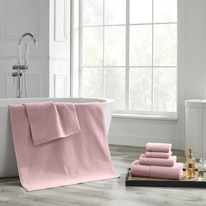 Modern Threads Waffle-Rib 6-Piece Towel Set – Premium Cotton Bath Towels, Ultra-Absorbent & Soft, Elegant Waffle Texture for Bathroom & Spa, Petal