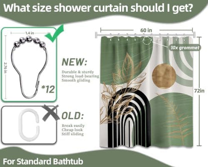 Sage Green and Gold Shower Curtain, 60X72 in, Mid Century Modern