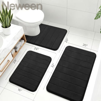 Neween Bathroom Rugs Set 2 Piece, Absorbent Memory Foam Bath Mat, Black